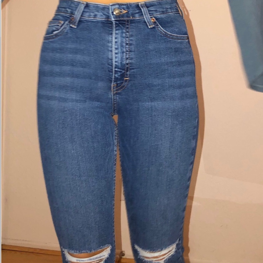 Topshop Mid-blue highrise ripped Jamie jeans 👖